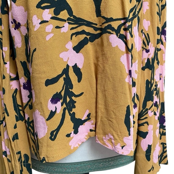 Marimekko Midiam Mustard Yellow Floral Bell Sleeve Open Back Blouse XS - Picture 16 of 16